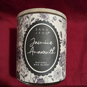Sand + Fog Jasmine Amaranth Scented Candle • Cream & Black Floral Jar NEW